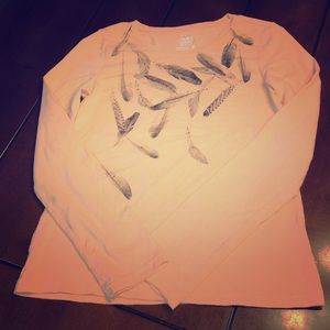 Peach long sleeve feather tee